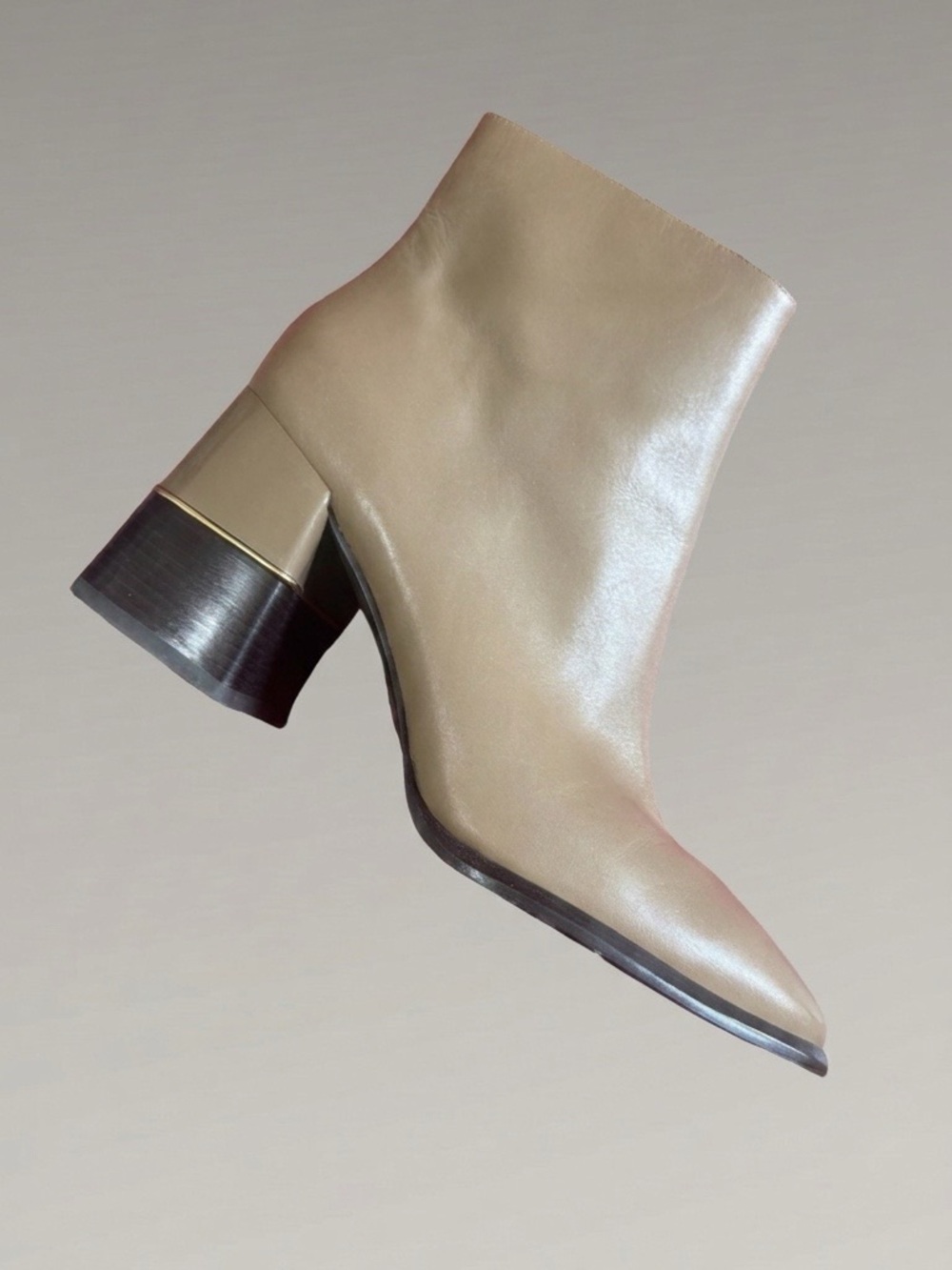 Tory Burch Calf Leather Ankle Boots 75MM Taupe/Tan Side Zip Square Toe. 9.5M